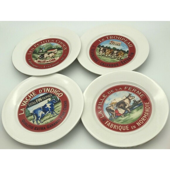 4 Restoration Hardware 8" Cheese Snack Plates 2003 Le Troupeau French Cows NIB - Picture 5 of 11